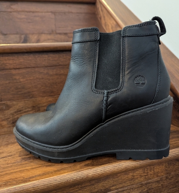 Leather Timberland Women's Black Wedge Boots Size 9.5 - Picture 8 of 10